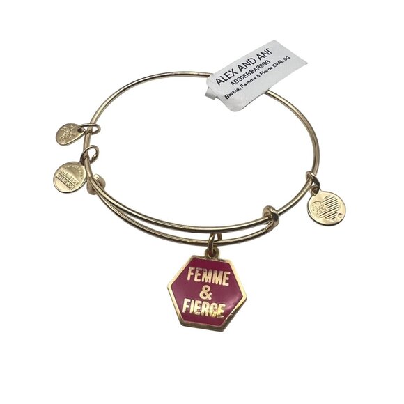 Alex and Ani Jewelry - Alex And Ani Gold Bangle Bracelet Femme & Fierce Charm Barbie Collection Mattel